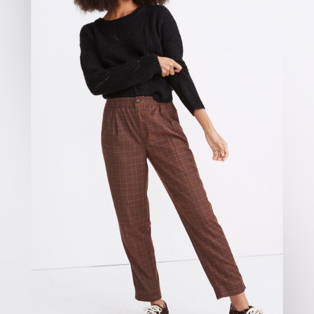 Madewell Pull On Elastic Waist Brown Plaid Pants Size XS - Picture 2 of 6